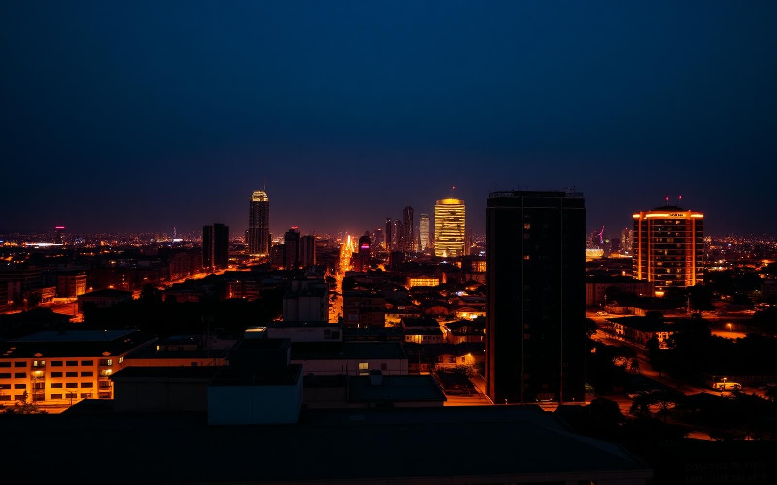 Urban skyline at dusk with layered infrastructure — a stand-in for the interconnected systems of a large telecommunications business.